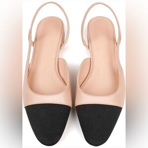 Beige and Black toe sling back shoes NWT size 8